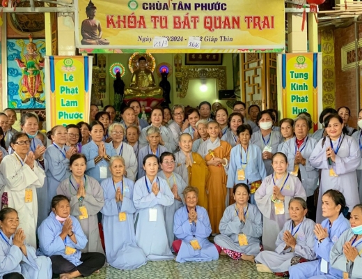 Long An: Khoá tu Bát quan trai lần 4 cho Phật tử tại chùa Tân Phước