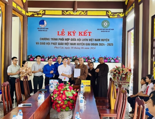 Bình Định: Ký kết chương trình phối hợp giữa Ban Trị sự và Hội Liên hiệp Thanh niên VN H.Phù Cát